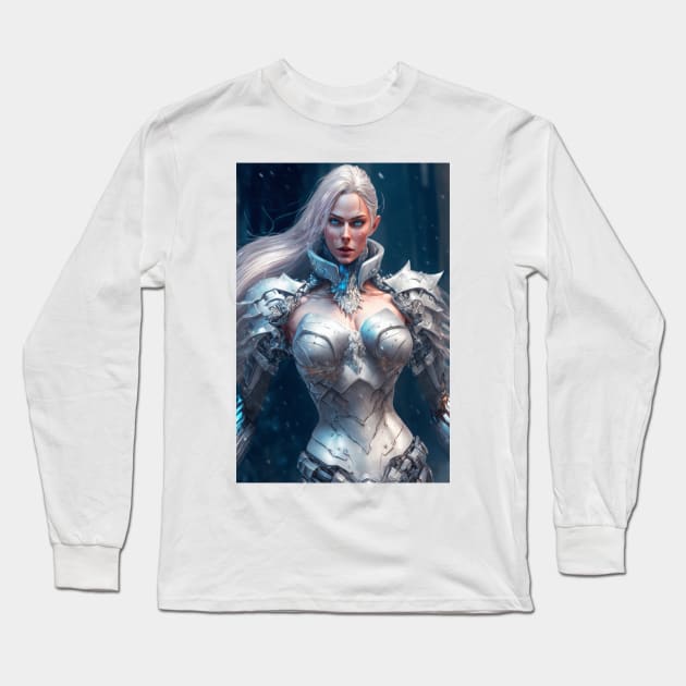 Frosted Warrior Princess Long Sleeve T-Shirt by AICreateWorlds